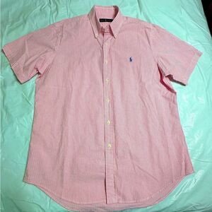 Ralph Lauren Pink Casual Button Down Seersucker Short Sleeved Shirt Size Large